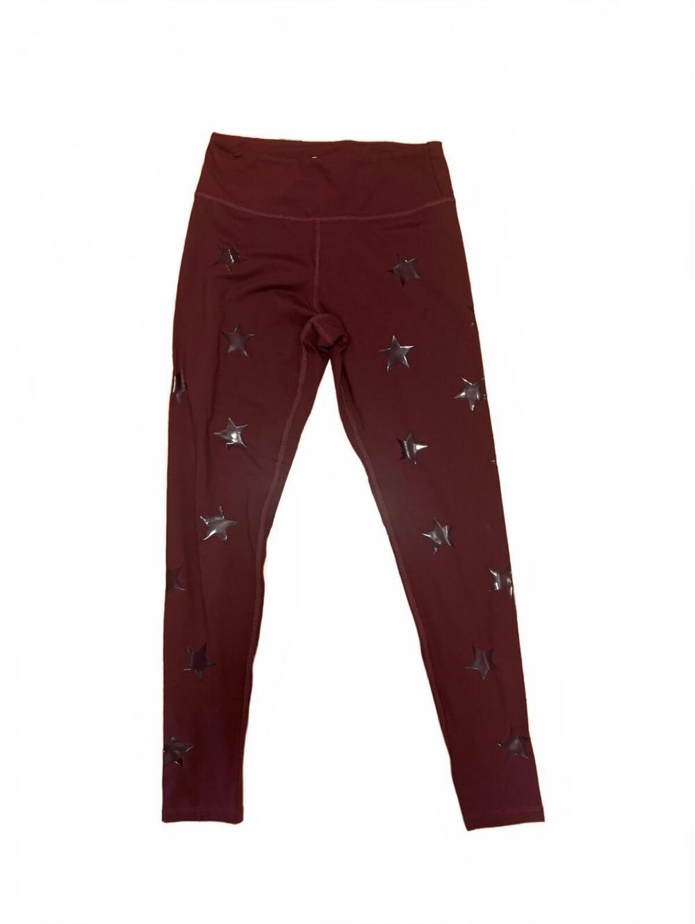 Jessica Simpson The Warmup Burgundy Leggings with Star Accents, Size Medium